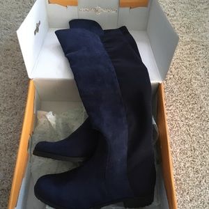 Women Blue suede knee high boots